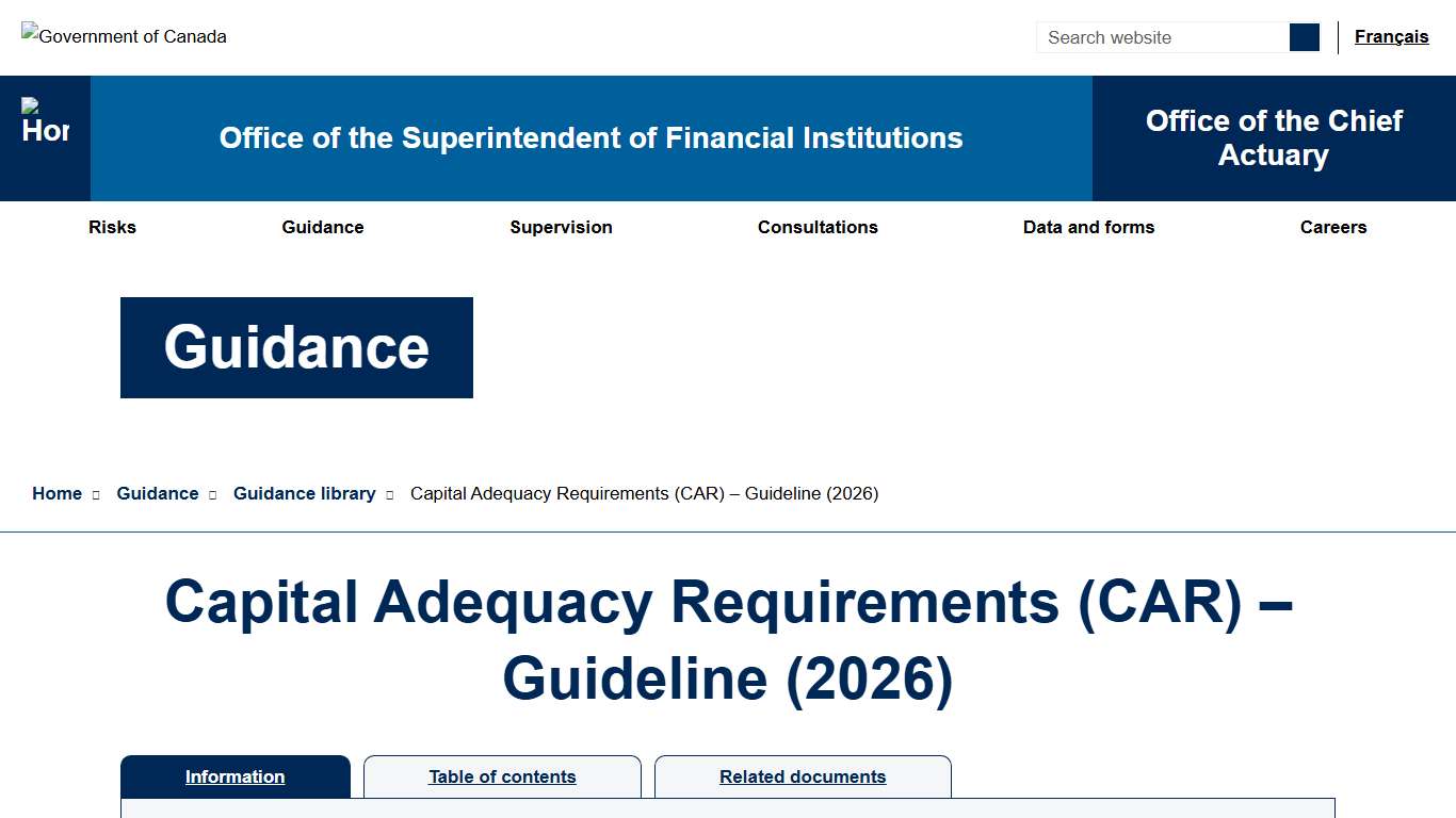 Capital Adequacy Requirements (CAR) – Guideline (2026) - Office of the Superintendent of Financial Institutions