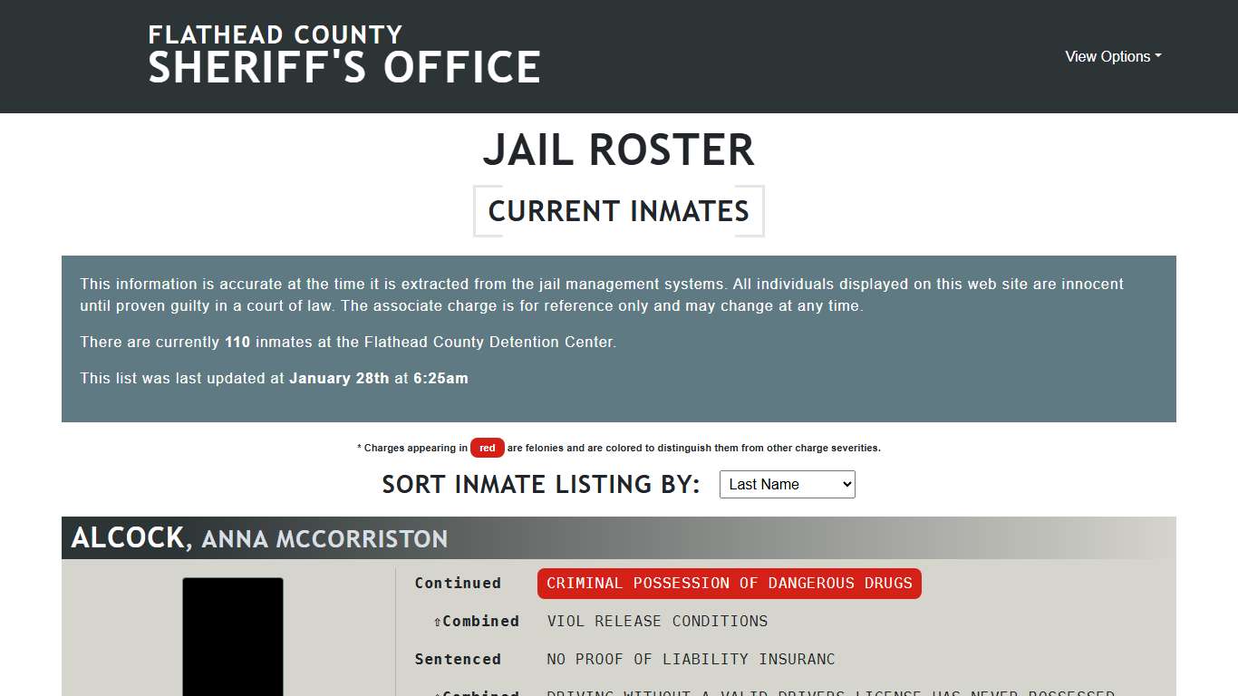 Flathead County Sheriff's Office - Jail Roster